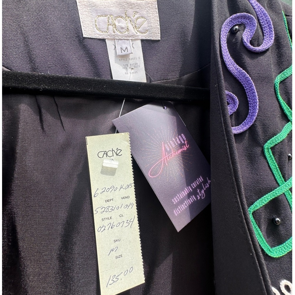 Vintage Cache Soutache Western embroider Vest 90s USA Made Sample Black Purple M - Picture 4 of 6